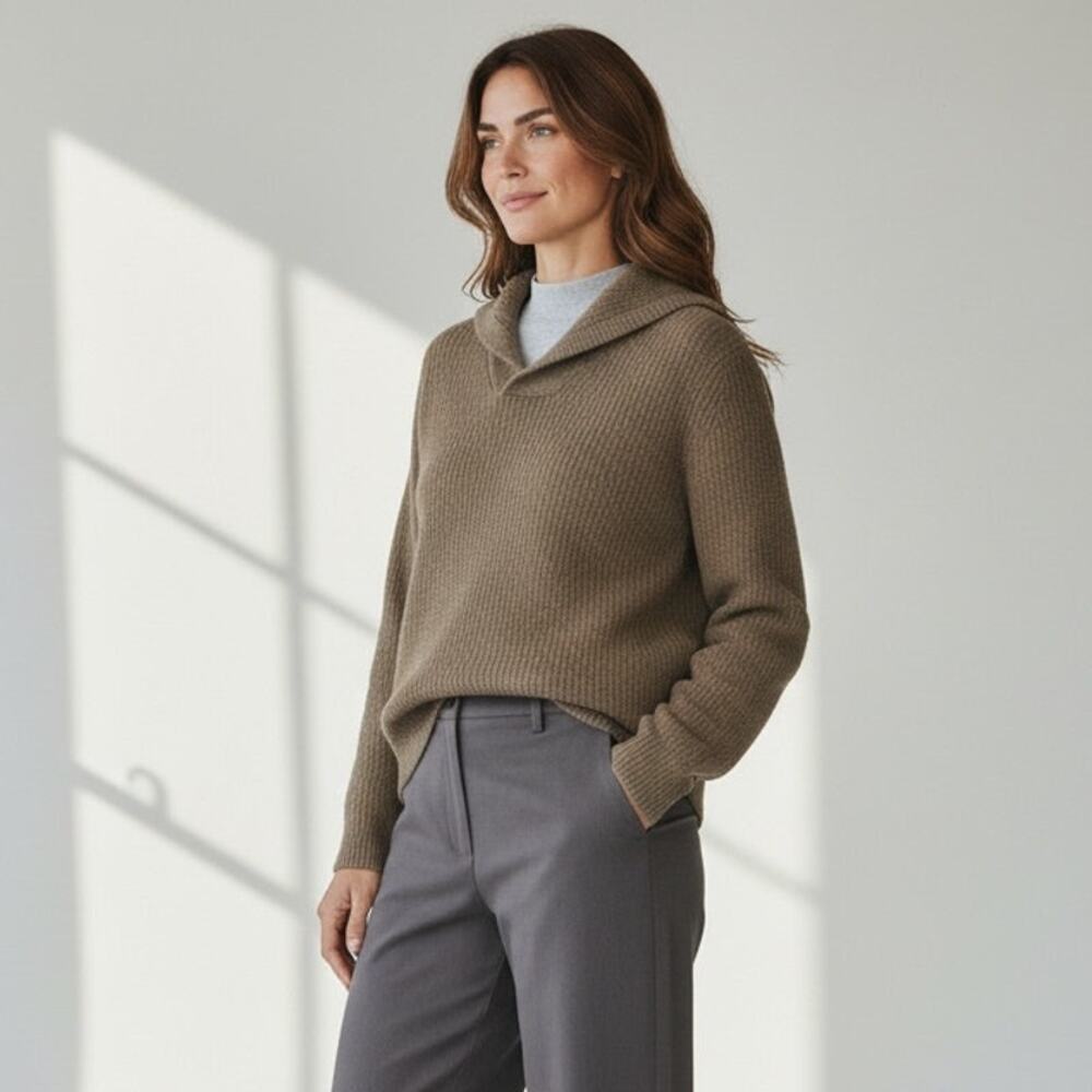 NAP Loungewear Waffle Knit Cashmere Hoodie Women's Sz M Brown Lagenlook Chic